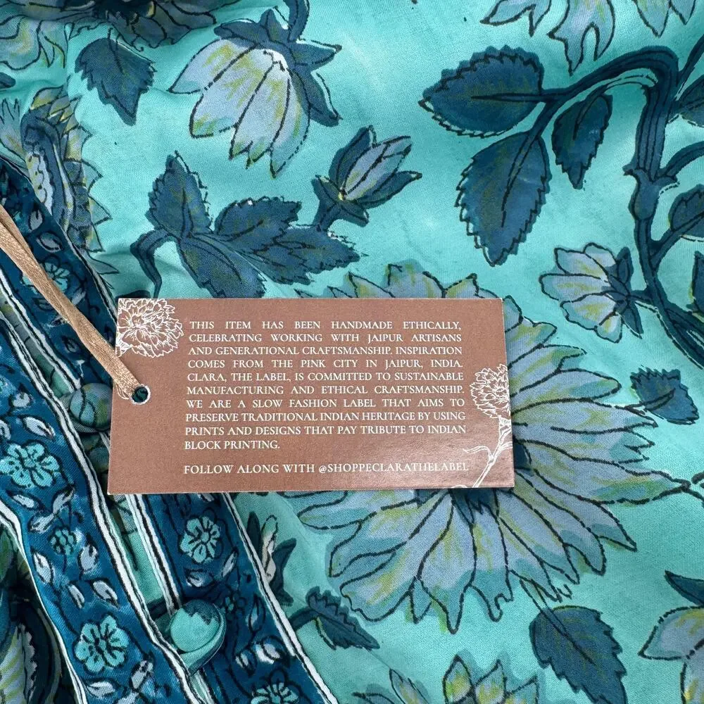 Clara the Label Victoria Dunn Briar Blouse in Blue Bonnet Sz 2XL Block Print NWT - Picture 7 of 10